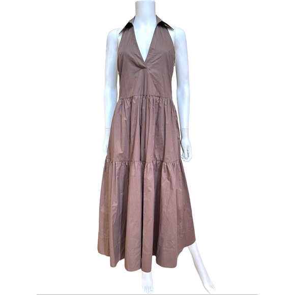 Nicholas Halo Collared Halter Neck Tiered Midi Dress in Mocha, NWT, 0 - Picture 4 of 16